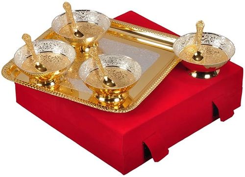JAIPUR ACE Gold and Silver Plated Brass Floral Bowls (Multicolor, Absg00005) - Set of 9 Pieces
