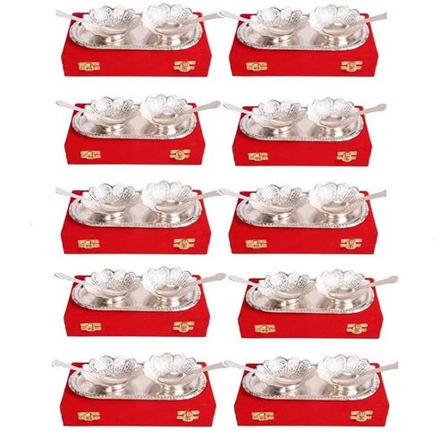 Jaipur Ace German Silver Plated Bowl with Tray Set | 1 Tray, 2 Bowls 150ml & 2 Spoons.