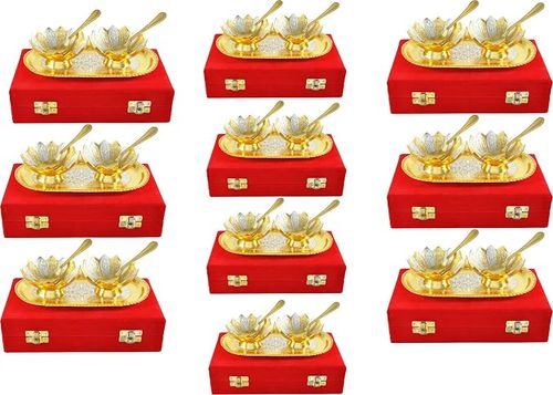 JAIPUR ACE German Floral Gold and Silver Plated Bowl with Tray Set Includes -1 Tray, 2 Bowls.