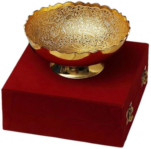 Jaipur Ace Gold Plated Pure Brass Bowl Set | Red Velvet Gift Box | 300ml | 6 Inch Serving Bowls.